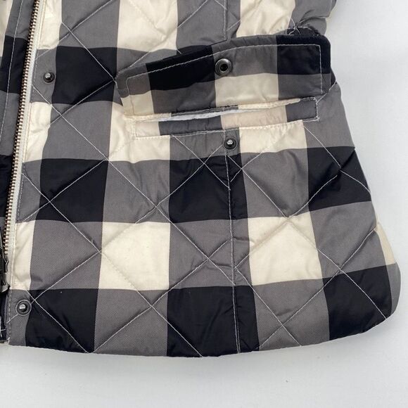 Talbots Down Filled Buffalo Vest Puffer Quilted Check Plaid Zip-Up Black Cream S - Picture 6 of 14